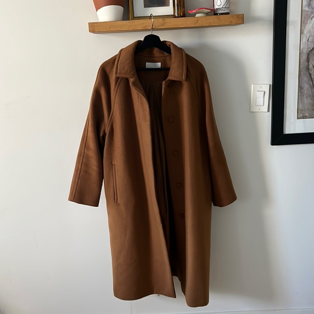 OAK + FORT OVERSIZED DARK CAMEL OVERCOAT